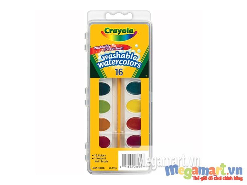 Crayola Bộ màu nước dạng vỉ 16 màu có cọ vẽ đi kèm - tẩy rửa được
