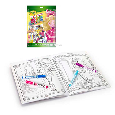 Bộ đồ chơi Crayola Bộ bút lông Color Wonder 5 bút và giấy tô màu 18 trang hình Barbie dành cho bé gái