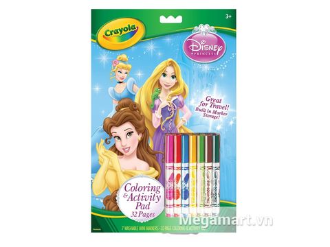 Crayola Bộ tô màu hình công chúa Disney - 7 bút lông và 32 trang giấy tô màu chất liệu an toàn