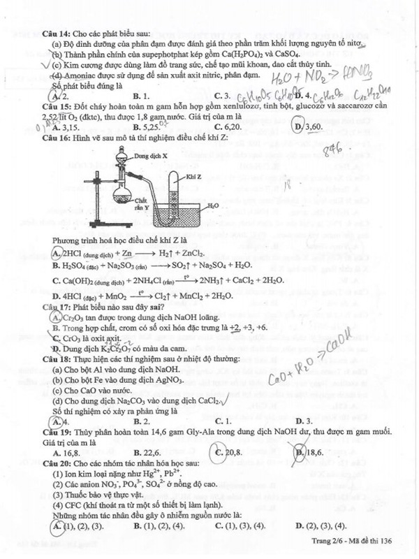 1 Đề thi Môn Hóa học THPT Quốc gia 2016, mã đề 136 