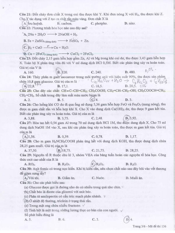 2 Đề thi Môn Hóa học THPT Quốc gia 2016, mã đề 136