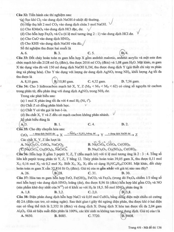 3 Đề thi Môn Hóa học THPT Quốc gia 2016, mã đề 136