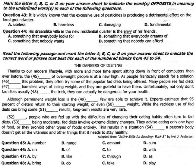 Đáp án đề thi THPT quốc gia môn Tiếng Anh năm 2016 7
