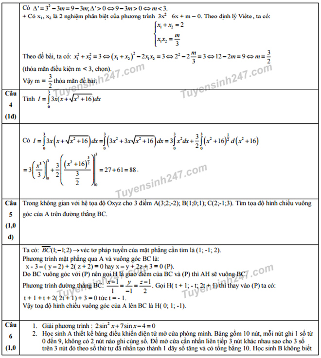 Đáp án đề thi môn toán THPT quốc gia 2016 3