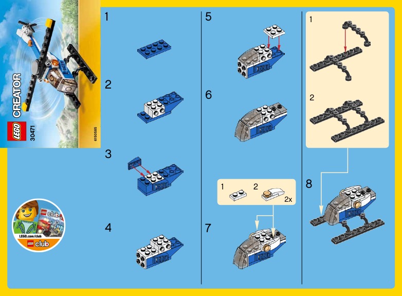 Chi tiết cách lắp ráp bộ xếp hình Lego Creator 30471 - Trực Thăng Mini