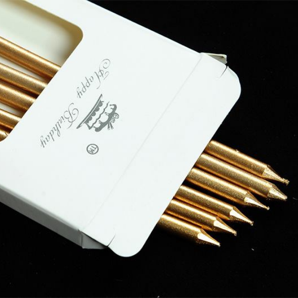 Nến thẳng dài nhũ vàng (vỉ 6 que)-A
