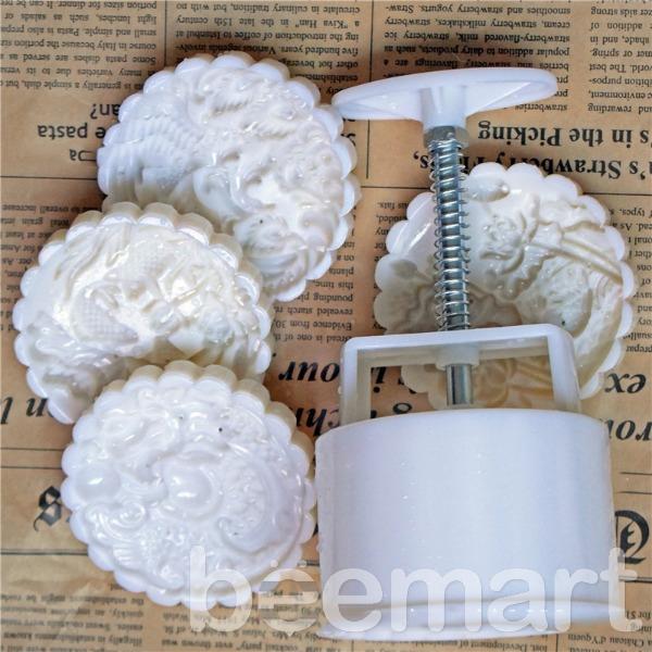 Khuôn trung thu lò xo 4 mặt hoa sen, rồng, phượng, cá