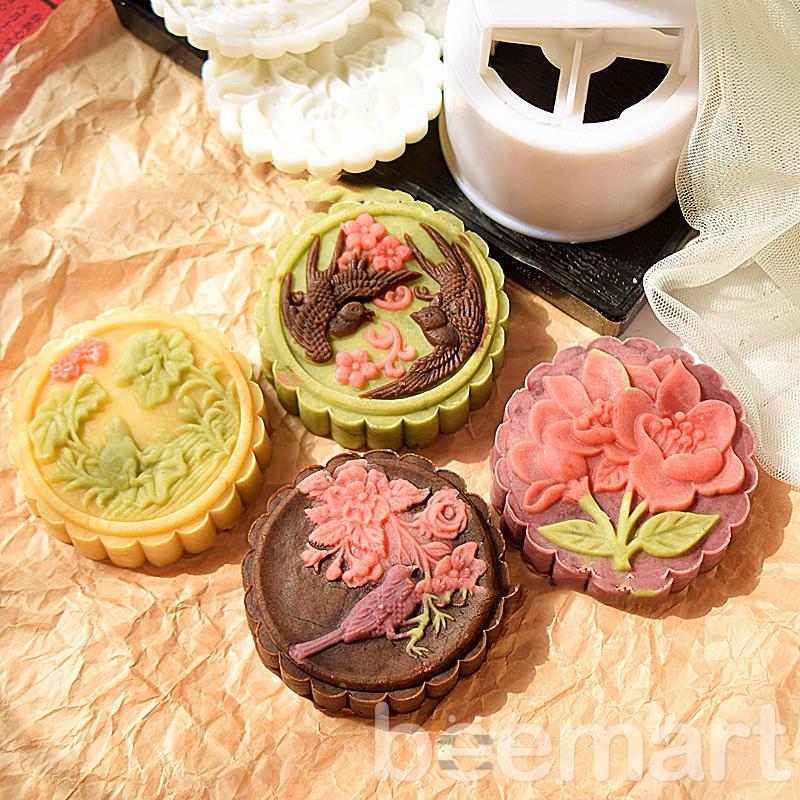 Khuôn trung thu lò xo 4 mặt hoa, chim én