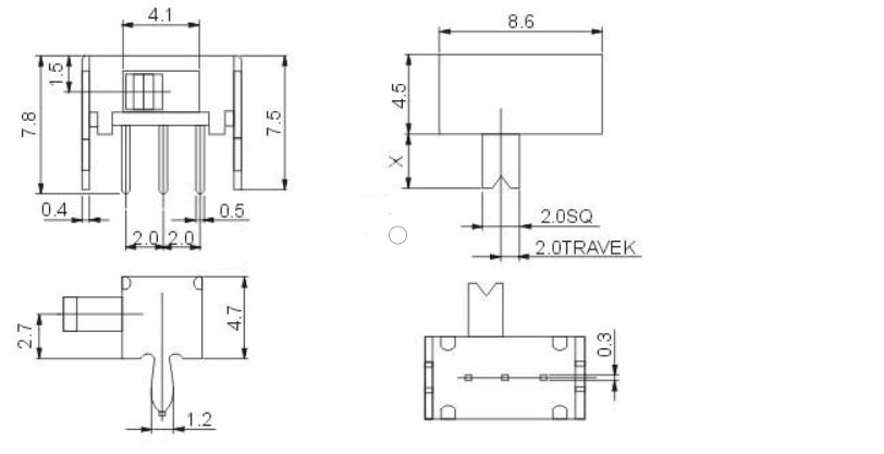 Công tắc gạt 3 chân SK12D07 4MM