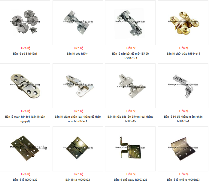 Các loại bản lề cửa đi - bản lề cửa tủ - bản lề giảm chấn - bản lề lá