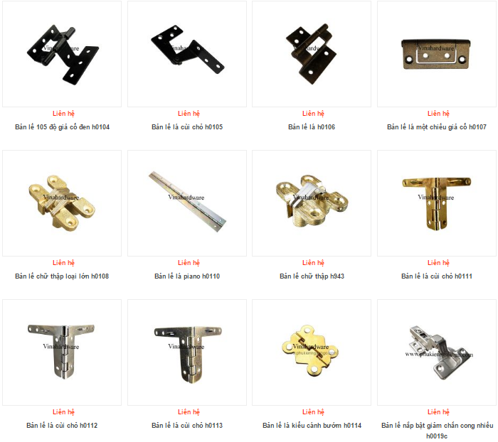 Các loại bản lề cửa đi - bản lề cửa tủ - bản lề giảm chấn - bản lề lá