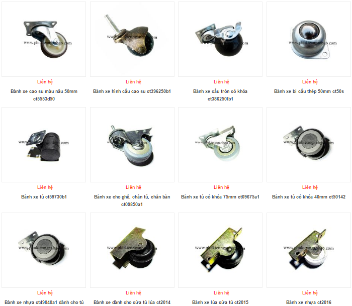 Các loại bánh xe tủ - bánh xe đẩy công nghiệp