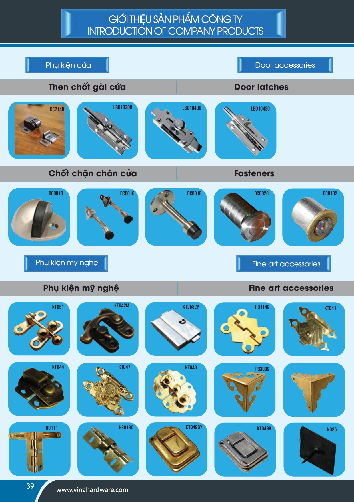 Vinahardware - Phụ kiện cửa: nam châm cửa, móc gió, then chốt cửa.