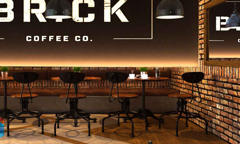 Một góc quán cafe với giàn đèn và bàn ghế thiết bị Vinahardware