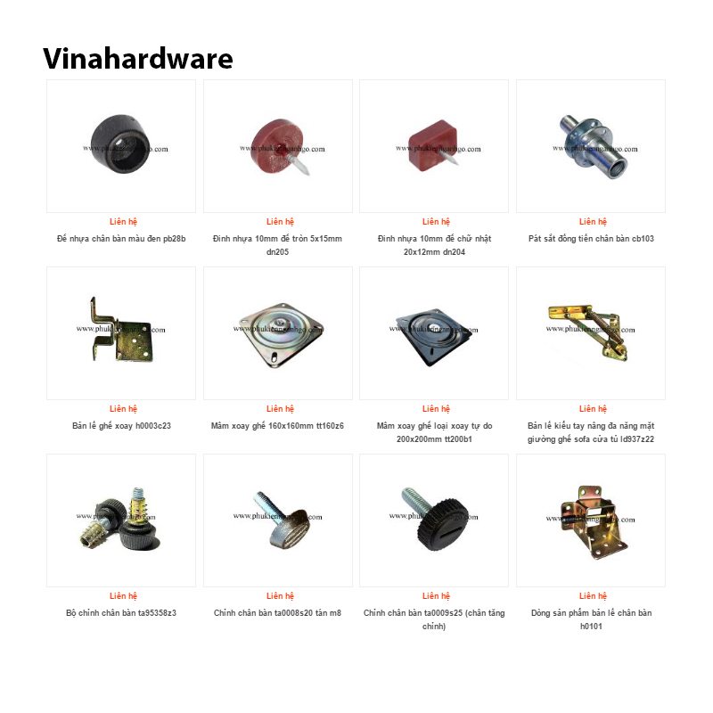 Các loại phụ kiện gia công cho ghế