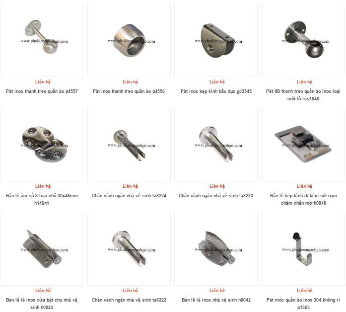 Phụ kiện thiết bị nhà vệ sinh: chân vách ngăn, bản lề inox