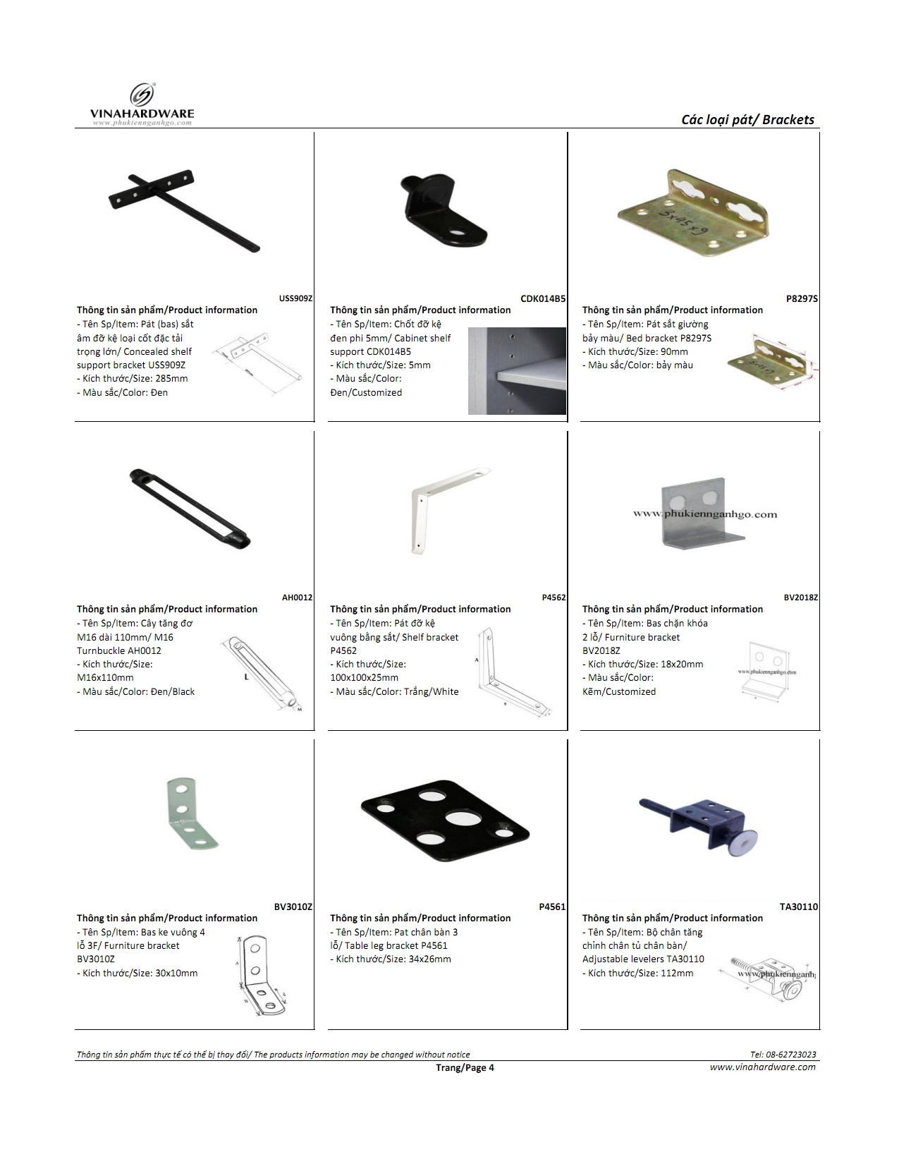 Catalogue các loại pát sắt