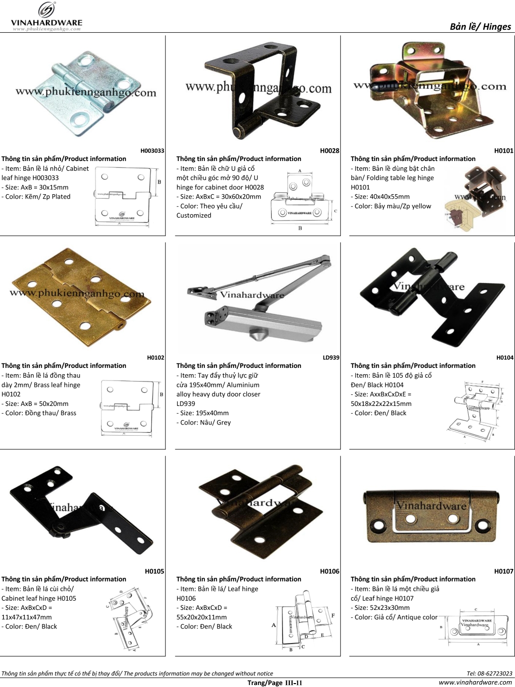 Catalogue Bản lề