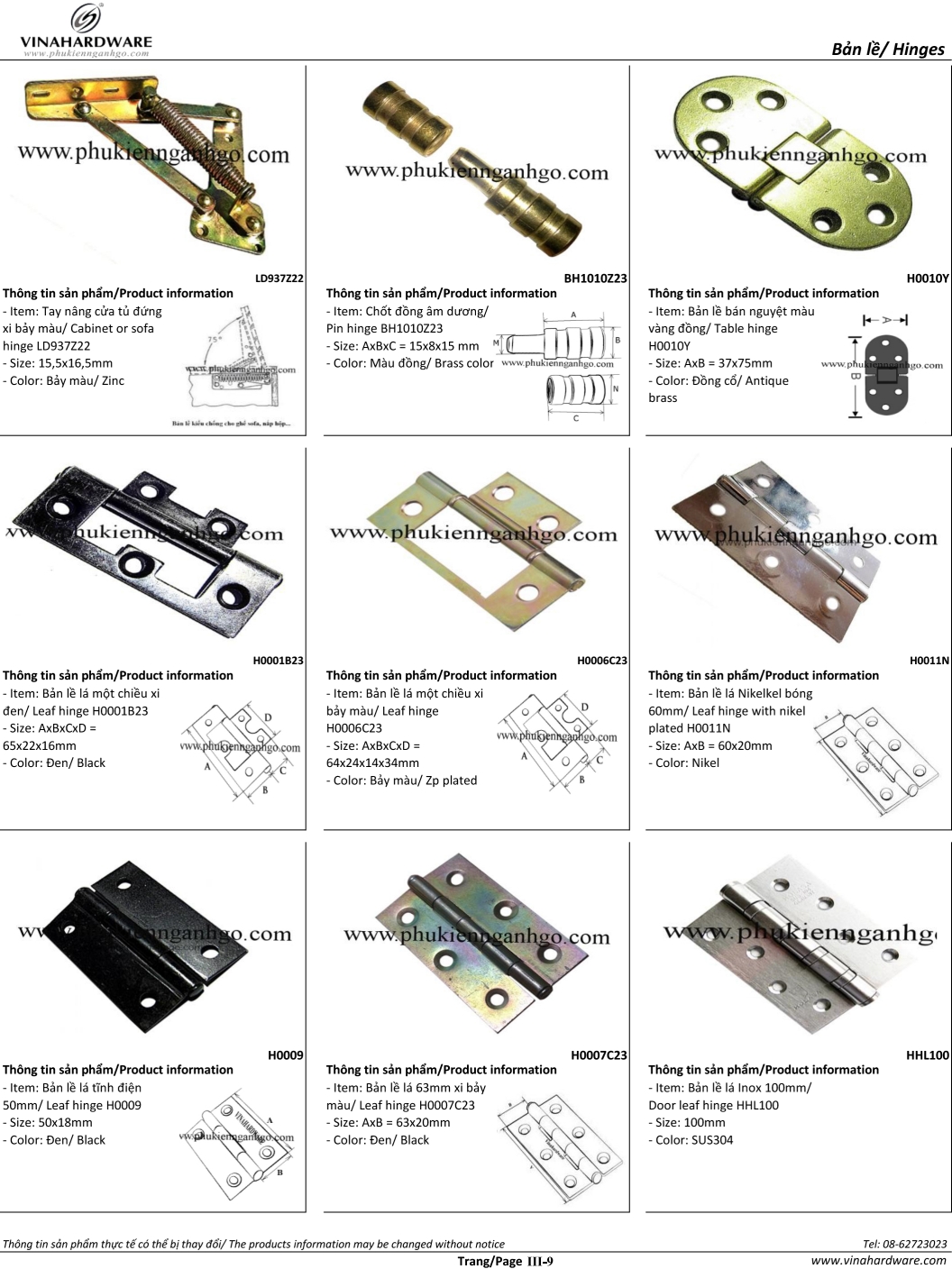 Catalogue Bản lề