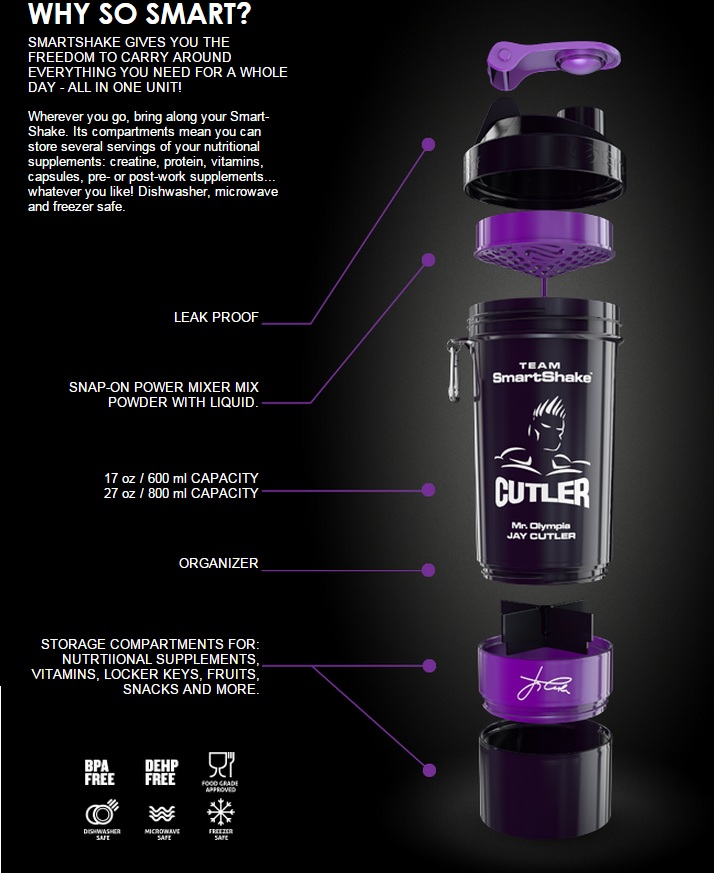 Bình lắc Jay Cutler - Black & Purple Smart Shaker 27 oz (810 ml)