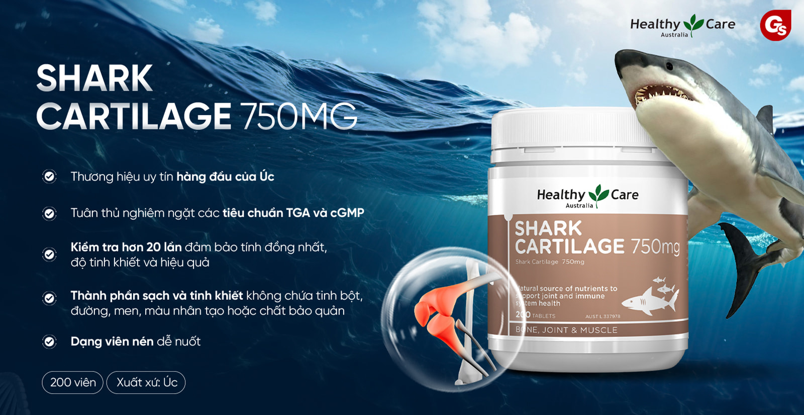 Healthy Shark Cartilage 750mg Đặc Điểm Nổi Bật
