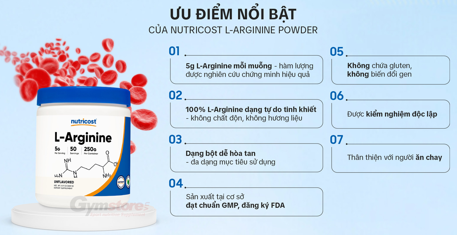 Nutricost L-Arginine Powder Ưu Điểm