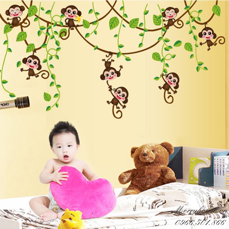 Decal dán tường khỉ đu dây leo - DC377