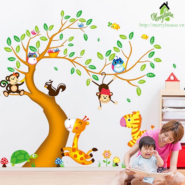 Decal dán tường cây và thú 2 - DC409
