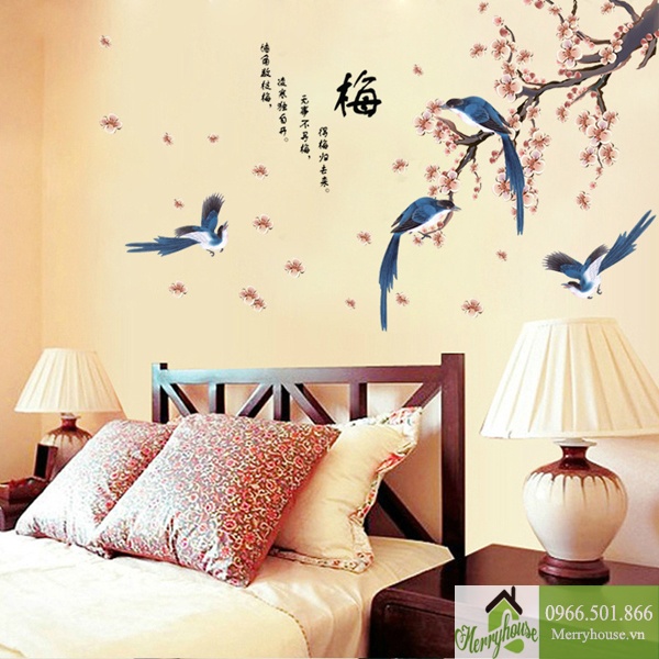 Decal dán tường hoa và chim - DC311
