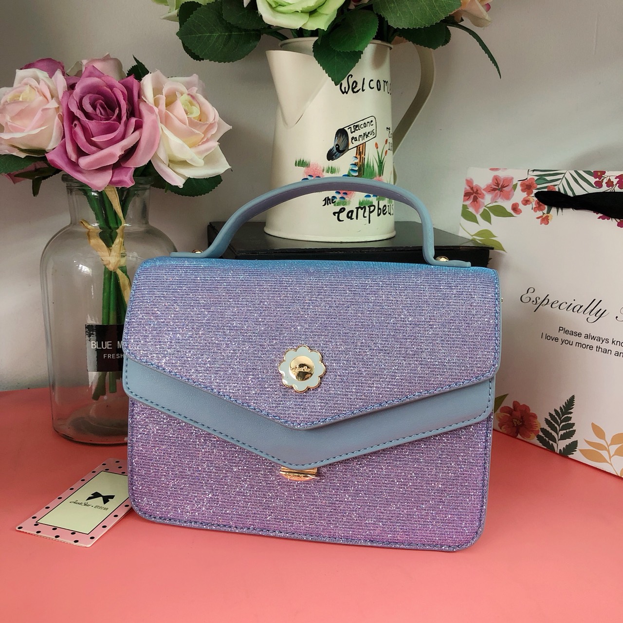 Túi hộp Just Star 2 nắp khóa hoa - JS67