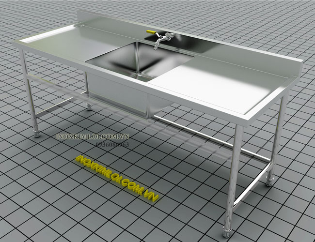 Chậu rửa inox 1 hố thiết kế 2 bàn rộng rãi