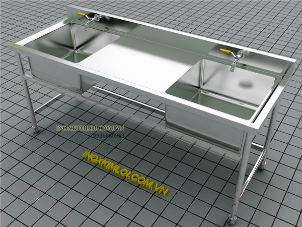 Chậu rửa inox 2 hố thiết kế bàn ở giữa