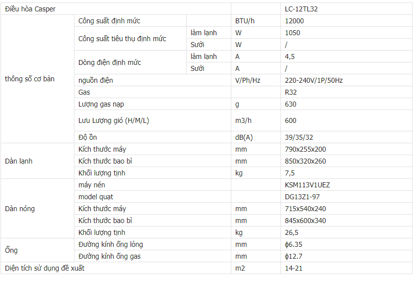 điều hòa Casper 12000BTU LC-12TL32