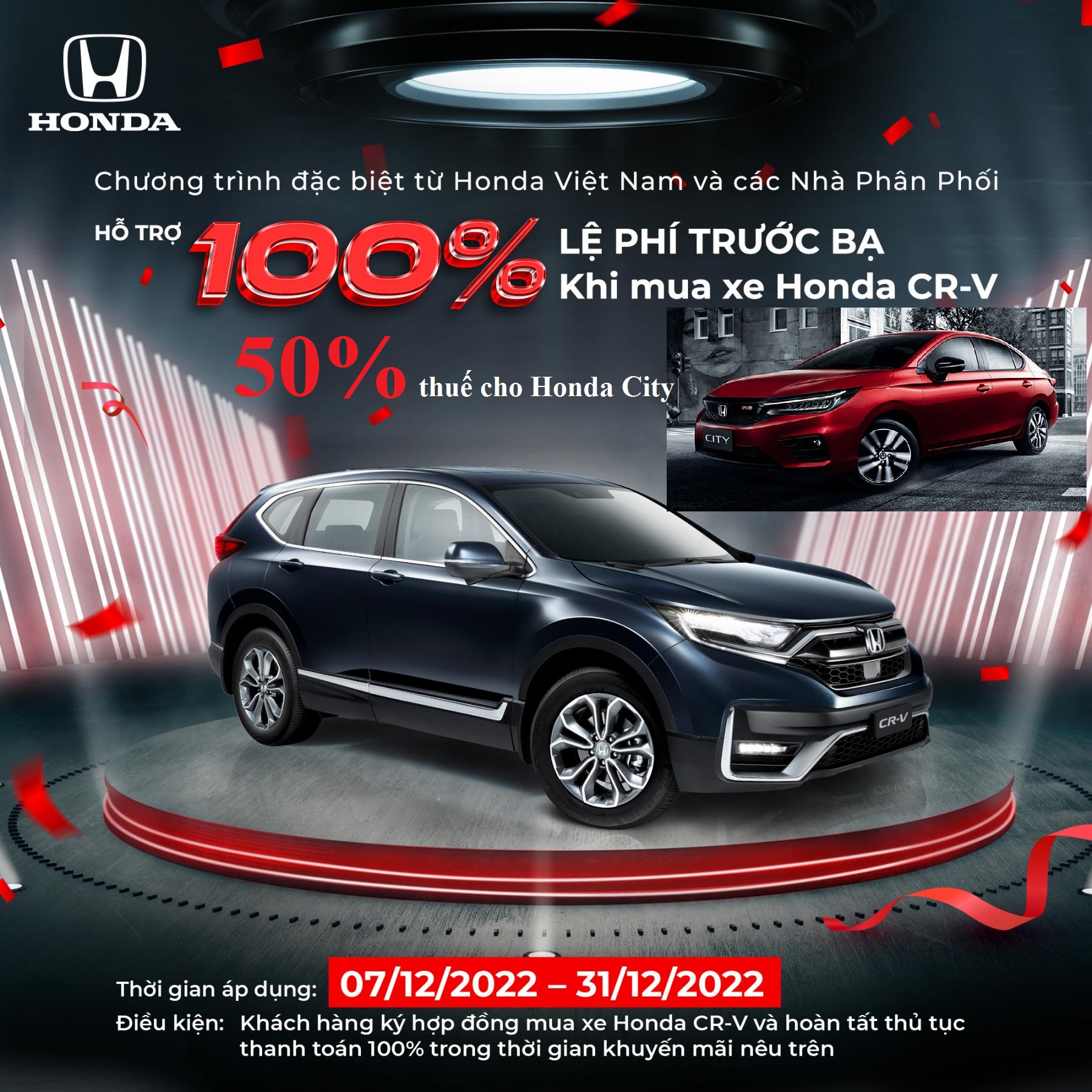 Giảm sốc 100% thuế trước bạ cho Honda crv và 50% thuế trước bạ cho Honda City