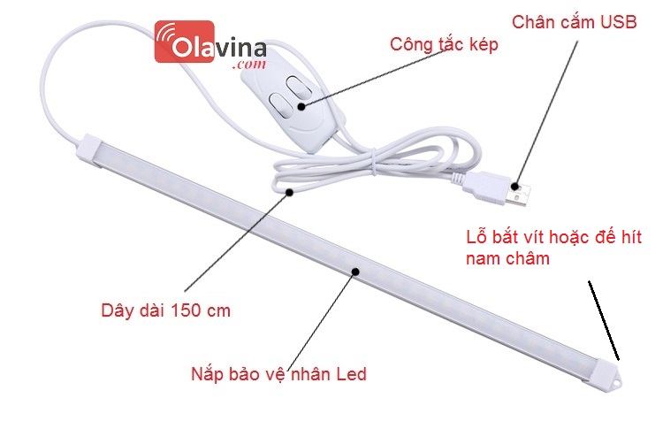 Đèn 60 Led 3 màu ánh sáng cắm cổng USB