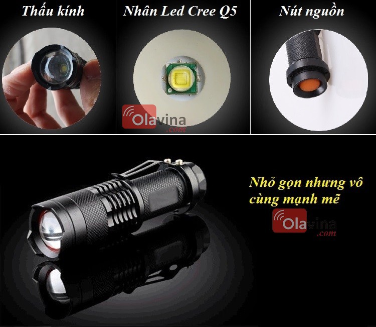 Đèn pin siêu sáng mini Zoom Cree Q5