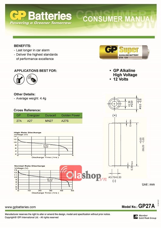 Pin Alkaline 27A 12V