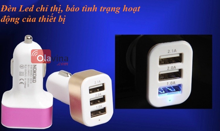 Sạc điện thoại trên ô tô 3 cổng USB