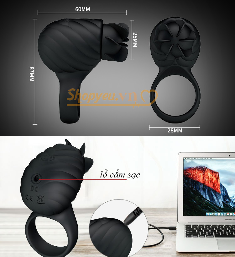 kích thước Vòng rung tình yêu Frances 6 lưỡi xoay kích thích âm vật