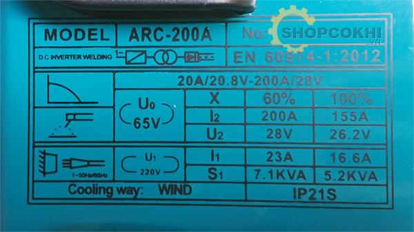 Thông số máy hàn que Classic ARC-200A