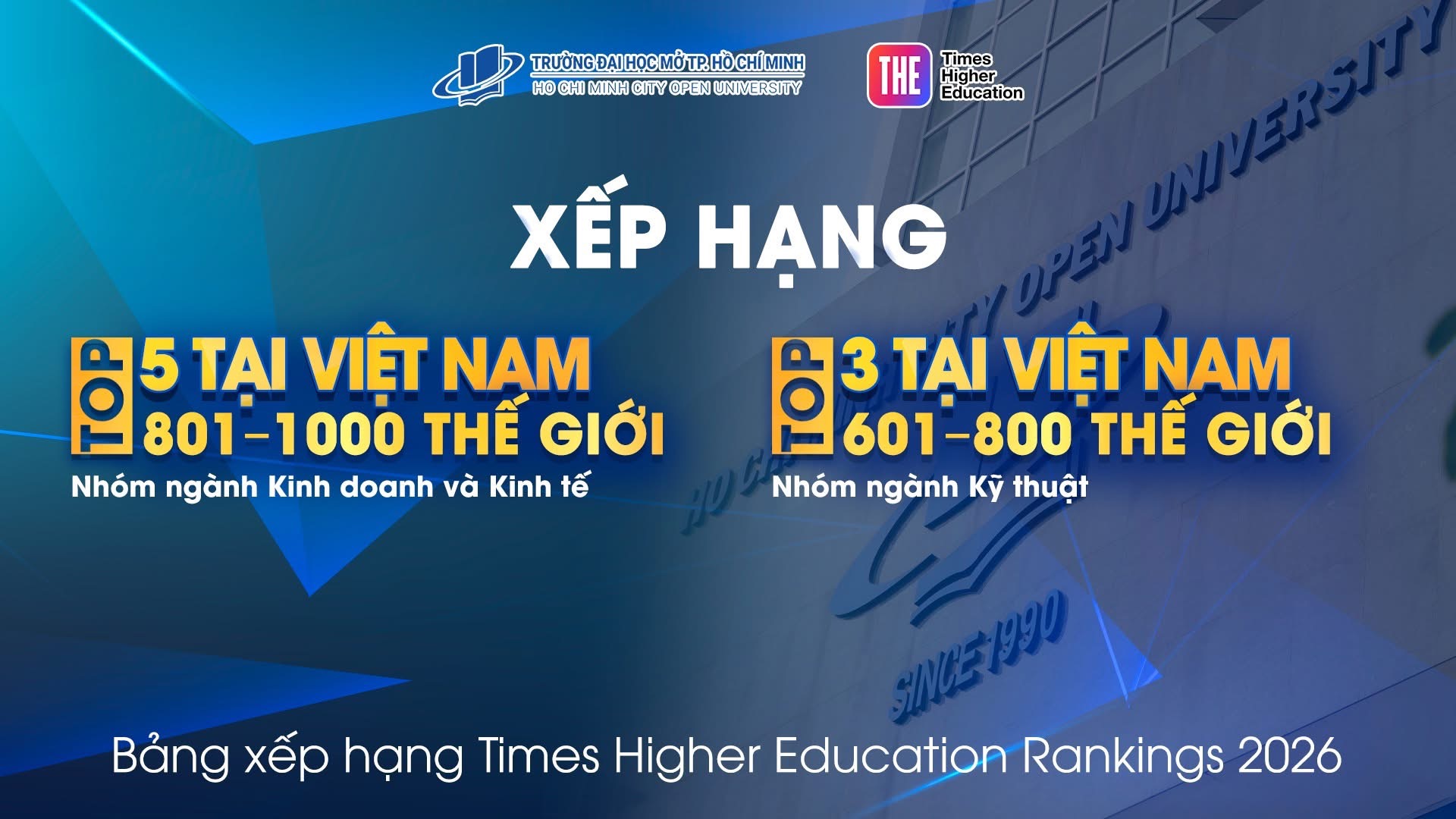 Trường Đại học Mở TP.HCM khẳng định vị thế quốc tế: 2 nhóm ngành góp mặt trong bảng xếp hạng thế giới THE 2026