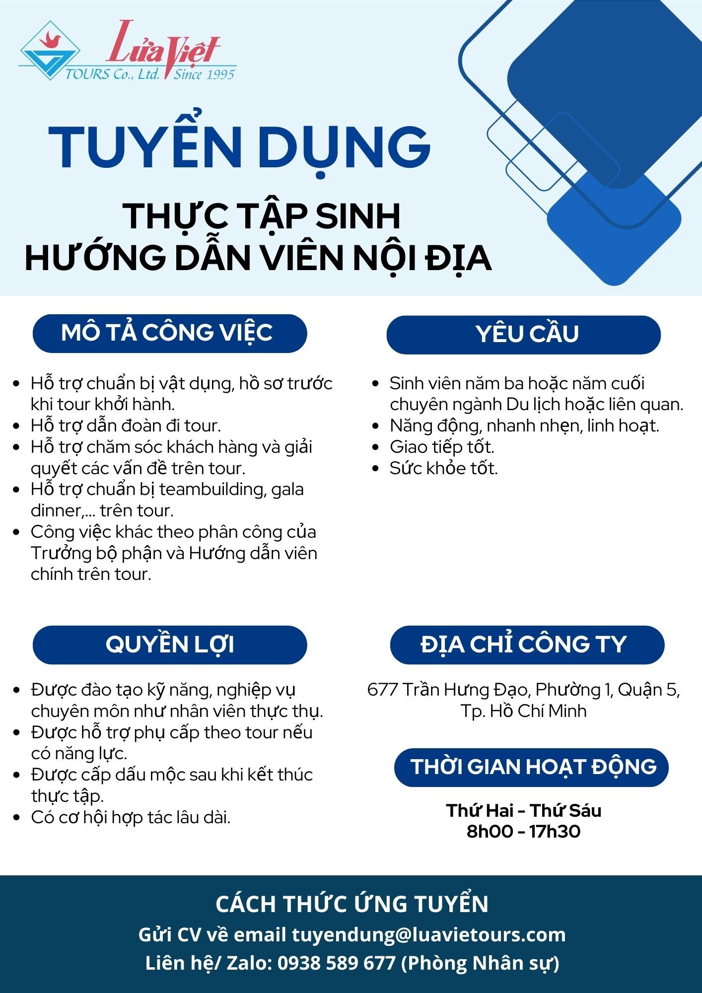 Du lịch Lửa Việt tuyển dụng thực tập sinh hướng dẫn viên nội địa