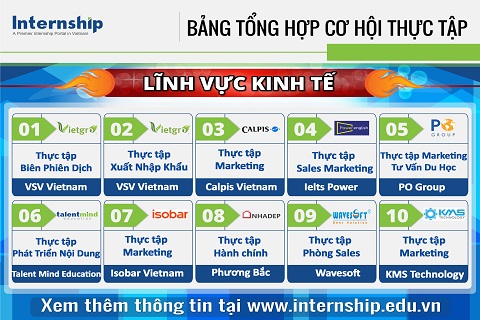 Bảng tổng hợp cơ hội thực tập lĩnh vực kinh tế tháng 6 - tháng 7 (Intership.edu.vn)