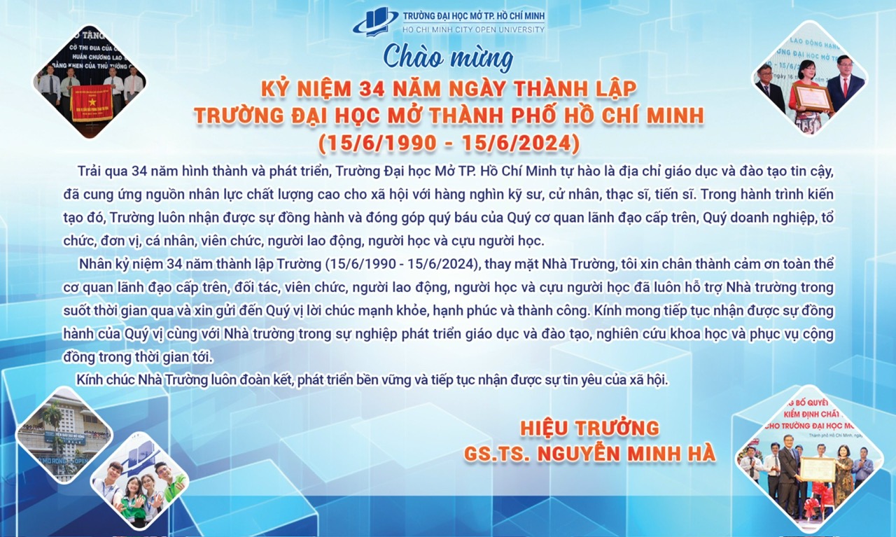 Thư chúc mừng của Hiệu trưởng Trường Đại học Mở TP. Hồ Chí Minh nhân kỷ niệm 34 năm thành lập trường
