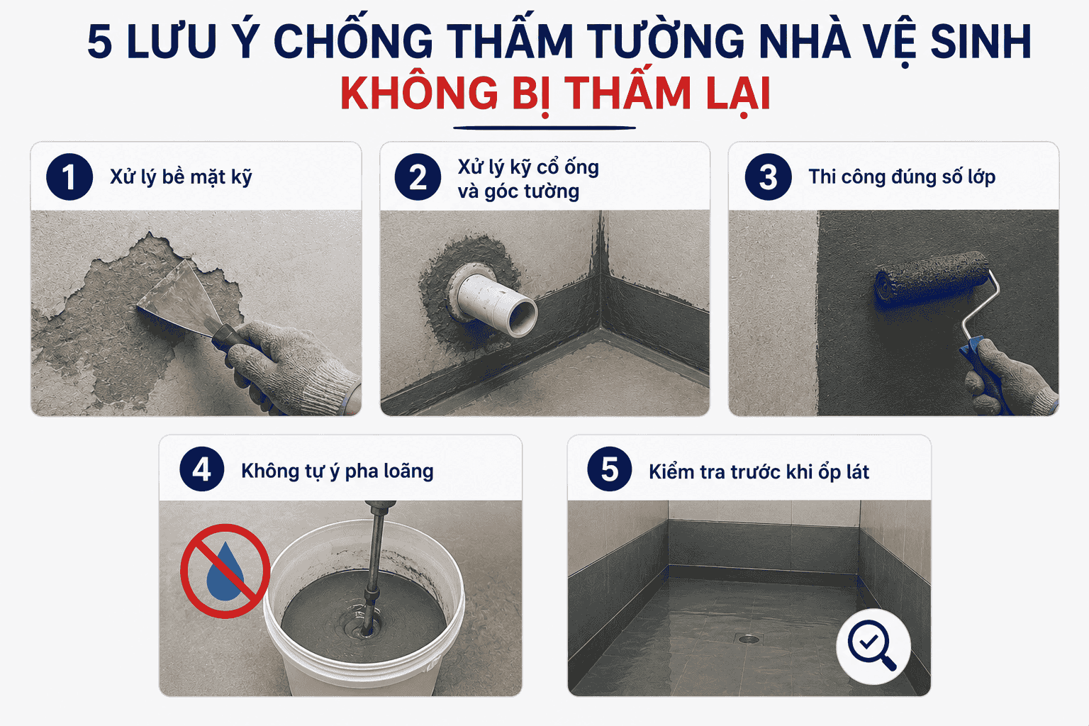Những lưu ý để chống thấm tường nhà vệ sinh không bị thấm lại