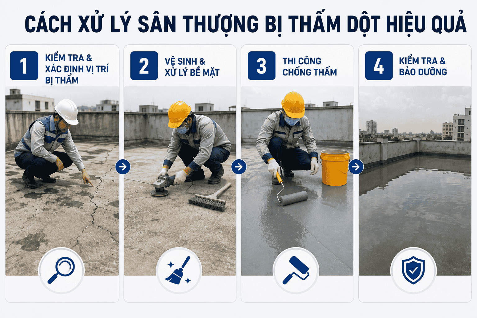 Cách xử lý sân thượng bị thấm dột hiệu quả