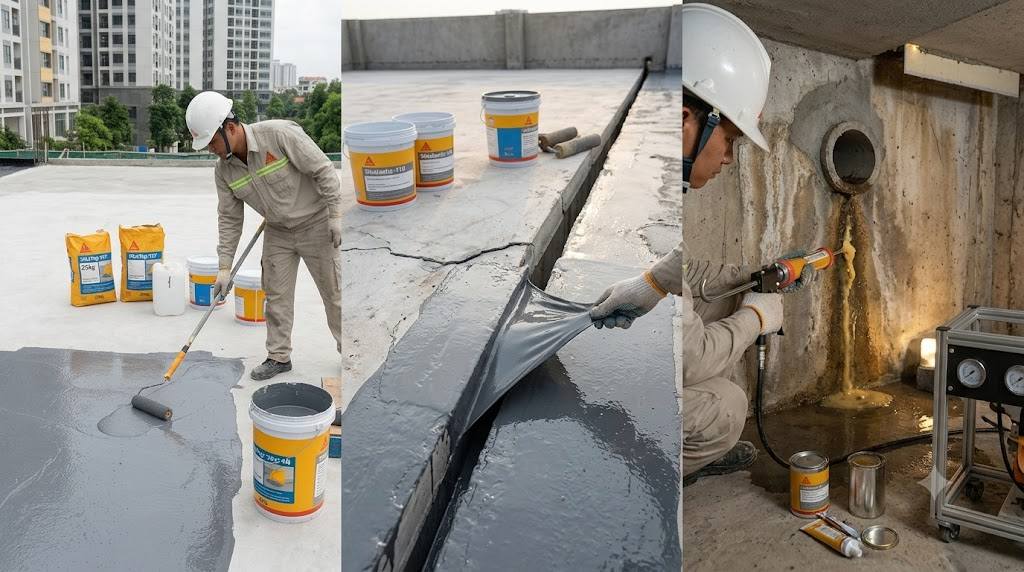 Chống thấm bằng Sika hay PU khác nhau thế nào