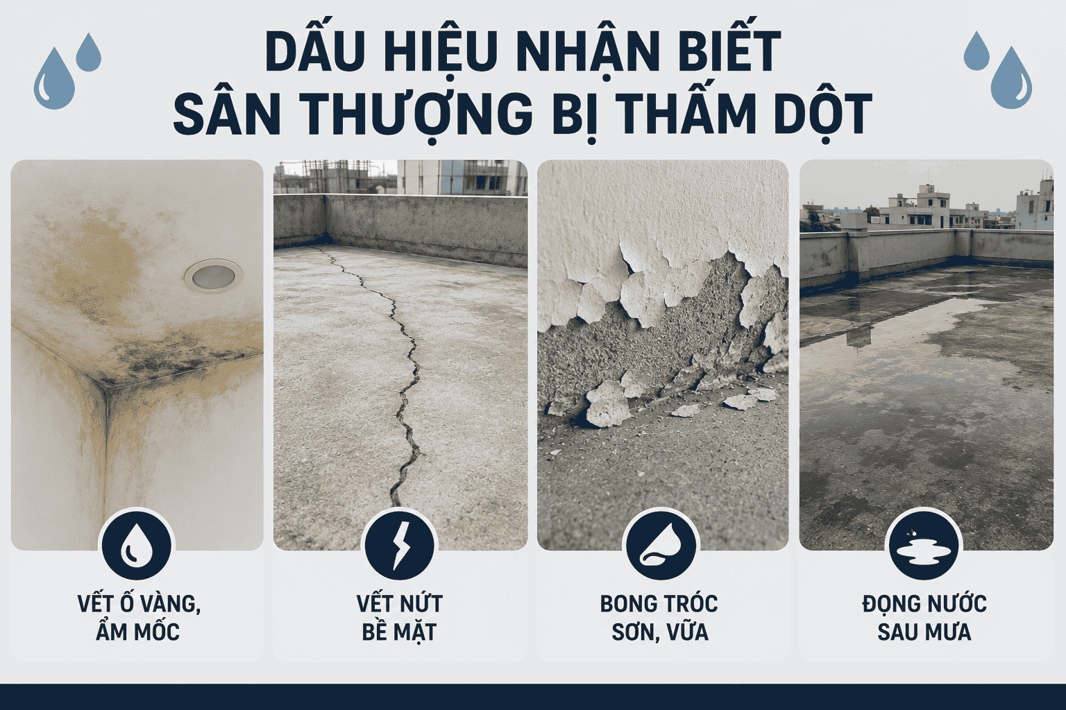 Dấu hiệu nhận biết sân thượng bị thấm dột