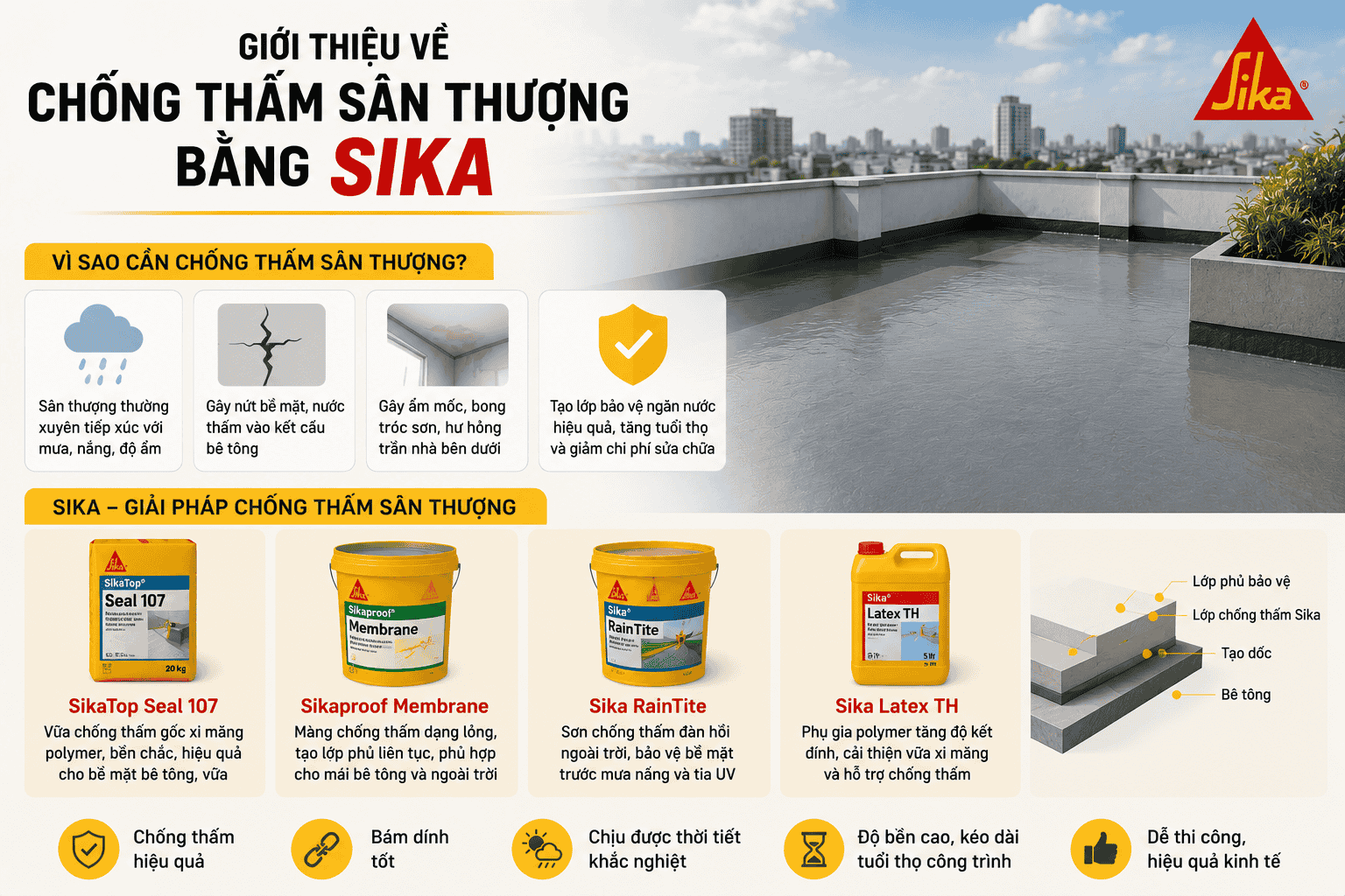 Giới thiệu về chống thấm sân thượng bằng Sika