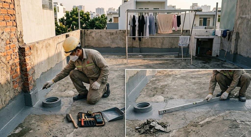 Kiểm tra gì trước khi thi công chống thấm sân phơi?